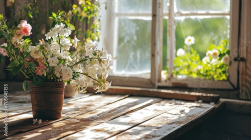 A vase of flowers sitting on a table in front of a window. Ideal for home decor or floral design projects