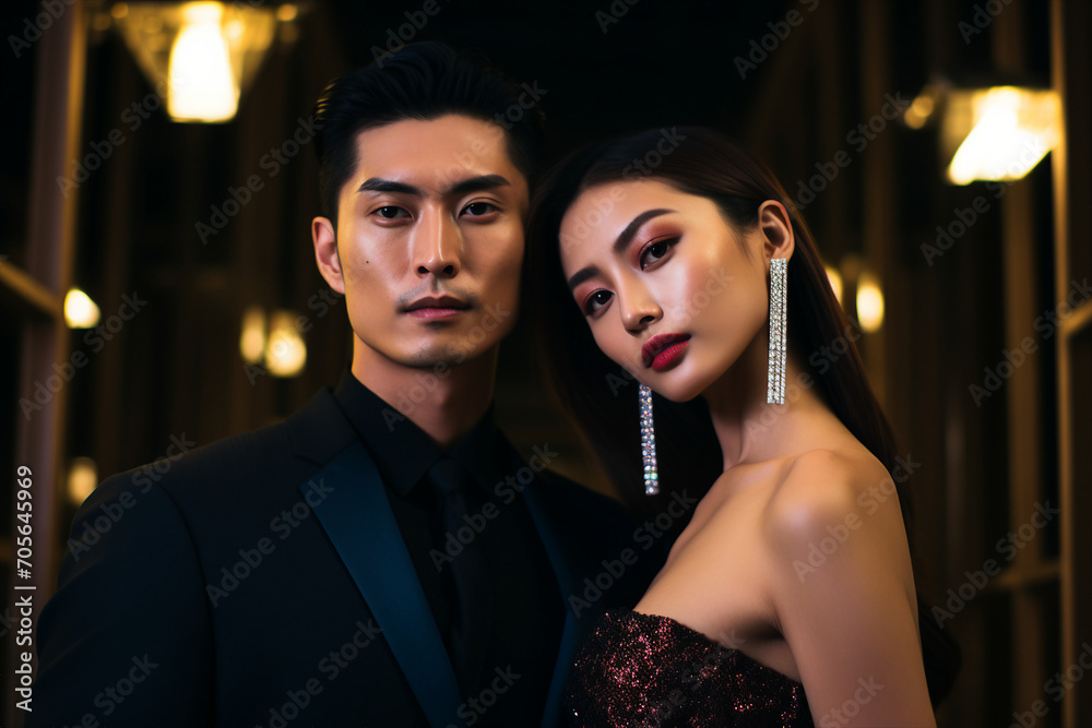Creative graphics generative ai collage illustration of stunning bride groom married in elegant outfit night ceremony Creative graphics generative ai collage illustration of stunning bride groom married in elegant outfit night ceremony