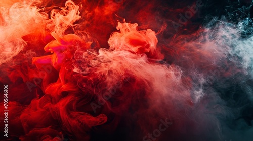 A rising red smoke against a dark background, Generative AI. photo