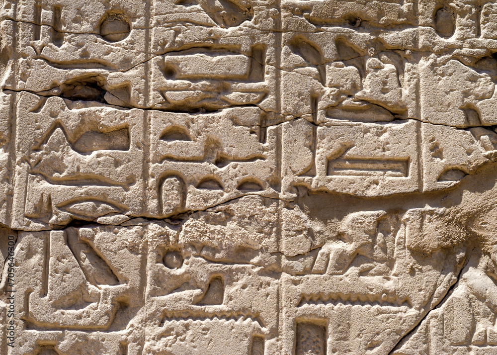Ancient Egyptian hieroglyphs on the wall in Luxor in Egypt