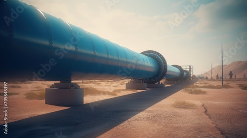 Pipeline and pipe rack of petroleum industrial plant with sunset sky background Generative AI