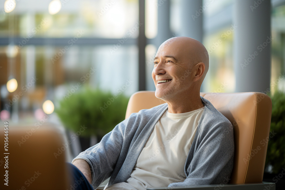 Created with generative AI picture of cancer smiling patient in a hospital Created with generative AI picture of cancer smiling patient in a hospital