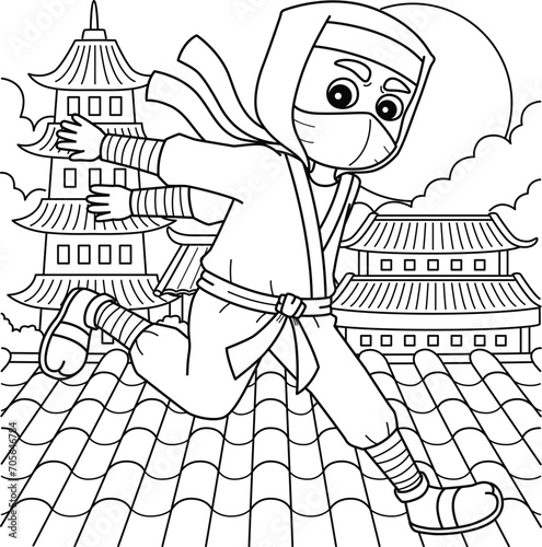 Ninja Running Coloring Page for Kids