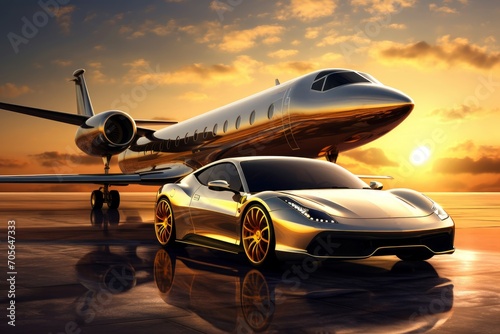 Comfortable Luxury car private jet. Air private. Generate Ai © juliars