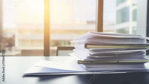 a stack of accounting documents on the desk in the office background copy space document flow © kichigin19