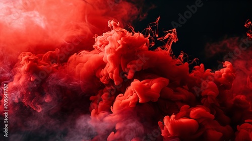 A rising red smoke against a dark background, Generative AI.