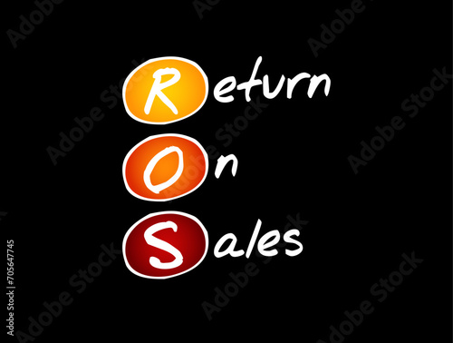 ROS Return On Sales - measure of how efficiently a company turns sales into profits, acronym text concept background