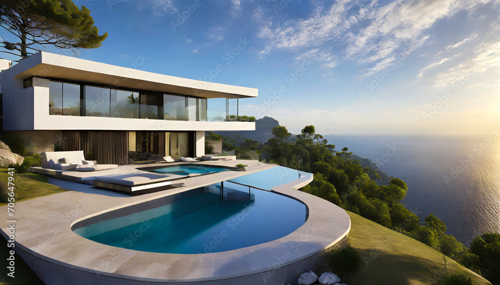 Beautiful mansion with pool overlooking the sea