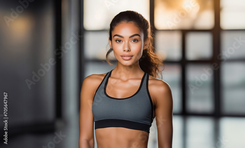 Beautiful woman wearing sports bra with ponytail hair