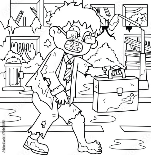 Zombie Office Worker Coloring Page for Kids