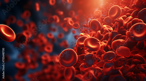 3d rendering of red blood cells in vein, blood cells flowing in one direction photo
