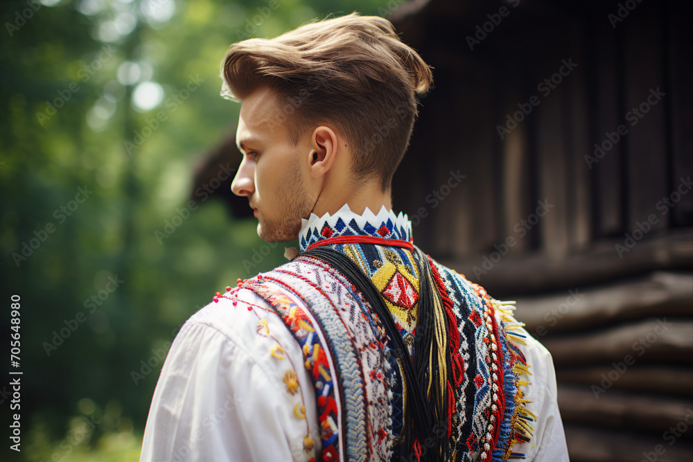 Beautiful Slavic girl in white and red embroidered national costume generative AI concept Beautiful Slavic girl in white and red embroidered national costume generative AI concept