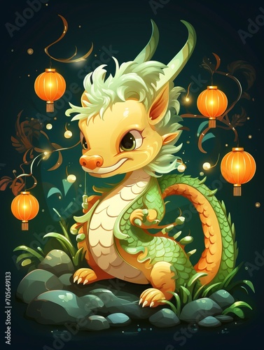 Fill light, New Year, cute Chinese dragon illustration, - generative ai