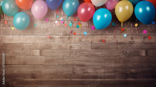 Whimsical Celebration: Rustic Background with Balloons and Copy Space