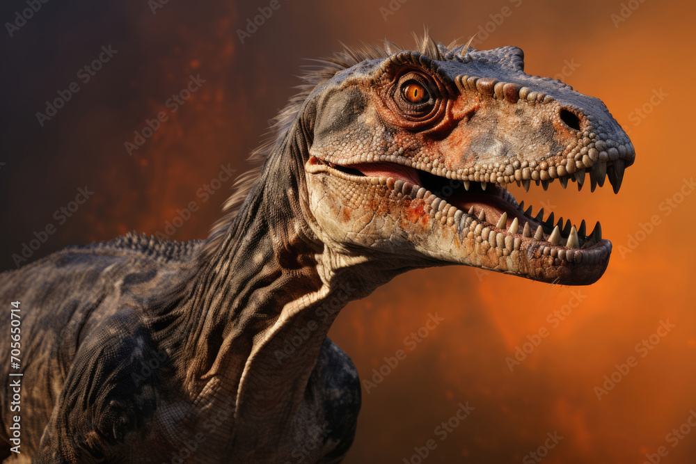 Portrait of a dinosaur predator on a bright background