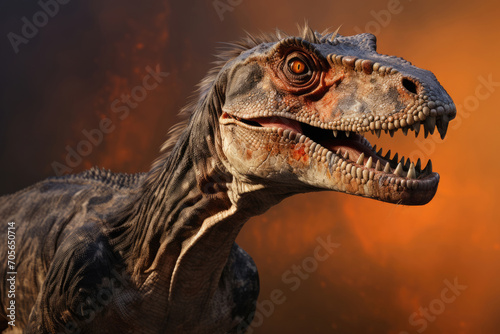 Portrait of a dinosaur predator on a bright background