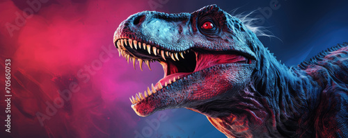 Dinosaur predator on a bright colored background. Horizontal banner