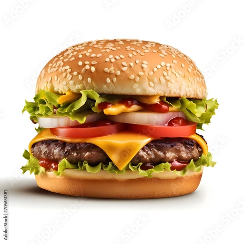 Hamburger  cheeseburger  chicken burger  burger with lettuce  cheese  bacon  pickle  tomato  sauce  onion. Illustration  white isolated background.