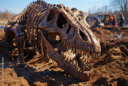Archaeologists unearth a dinosaur skeleton