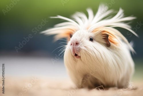 guinea pig in focus, squeaking, with blurred background