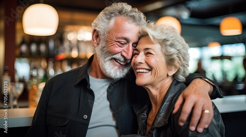 Elderly Couple in Bar: Happy Moments Together