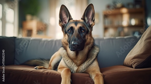 German Shepherd Dog on Living Room Sofa: Cozy Pet Scene