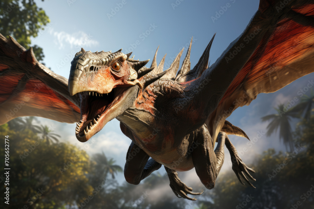 Obraz premium Pterosaur dinosaur flies in the sky