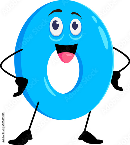Cartoon funny math number zero character. Isolated vector school numeral 0 personage featuring cute, playful smiling face and bright blue color, perfect for educational materials and children games