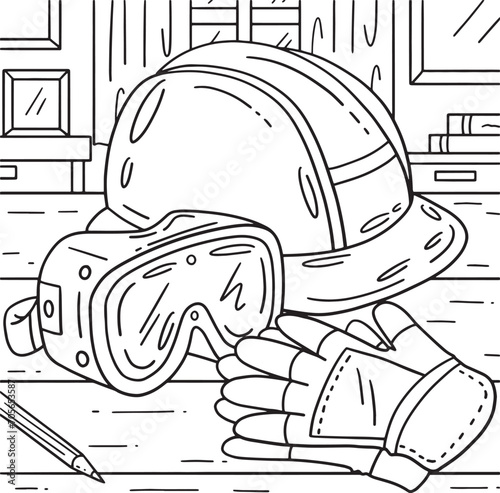 Construction Hard Hat, Gloves and Safety Goggles 