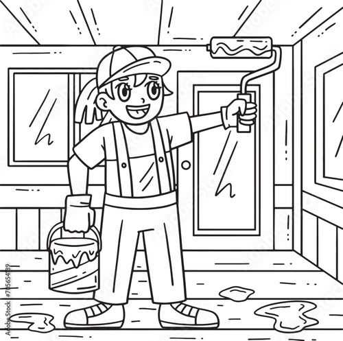 Construction Painter with Brush Coloring Page 