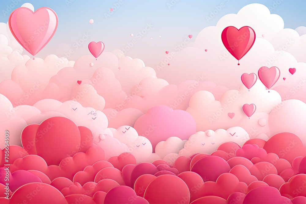 valentine's day greeting card with clouds and hearts