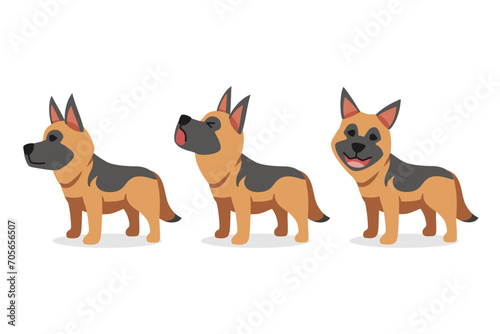 Set of vector cartoon character german shepherd dog for design.