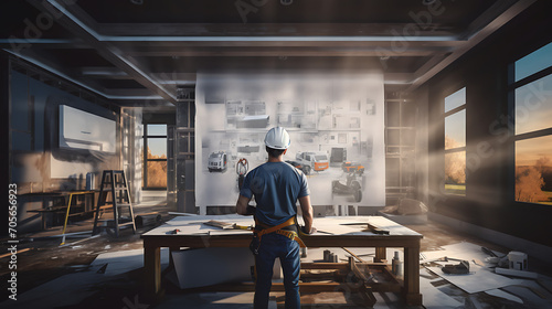 A contractor Performing construction checks in Modern Room