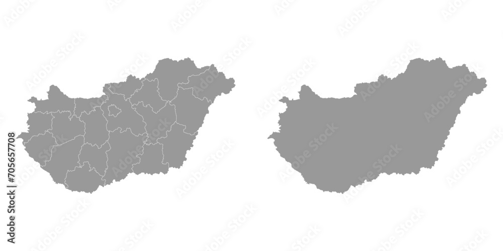 Hungary grey map with administrative districts. Vector illustration.