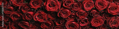 Seamless pattern banner with roses petals  closeup. Background of beautiful red rose petals