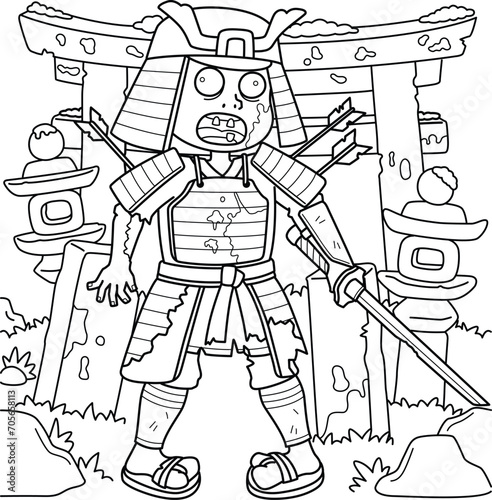 Zombie Samurai Coloring Page for Kids
