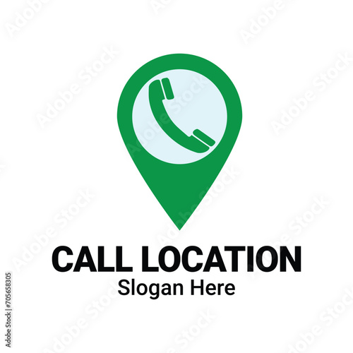 Green Call Reciever Location Logo Design. Phone Reciever Icon Logo With Pin Point Illustration Vector Template Element. Customer Help Service Pointer Map Location.