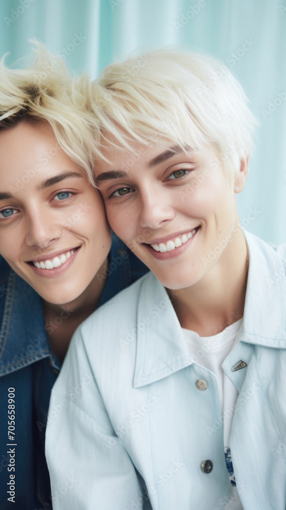 Portrait of a young couple embracing each other and looking at camera. Portrait of a young couple embracing each other and looking at camera.