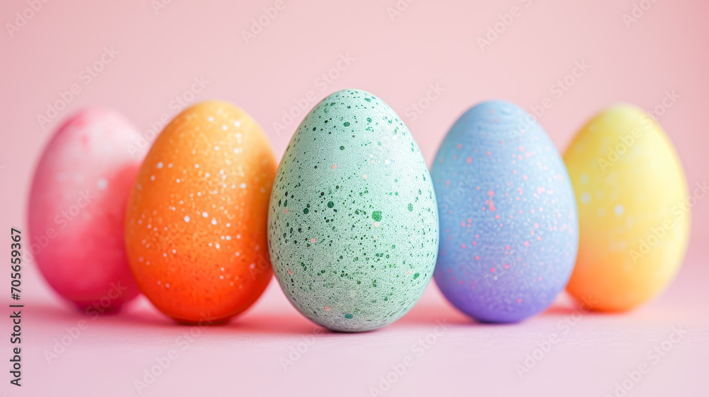 Colorful eggs on pink abstract background, March, Easter celebration, Culture and Religion, generative ai