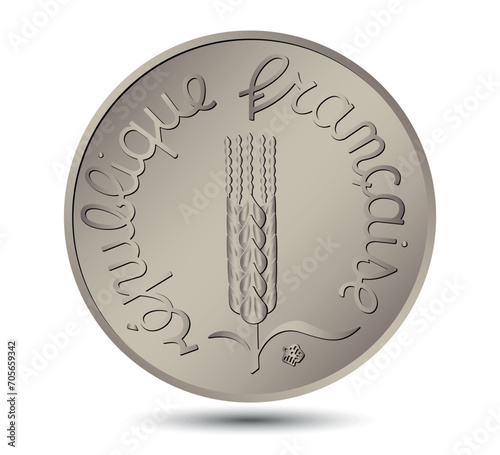 France one centime obverse coin on a white isolated background. Vector illustration.