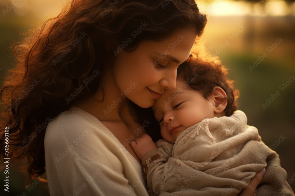 Obraz premium a loving mother hugs her child with warmth and tenderness