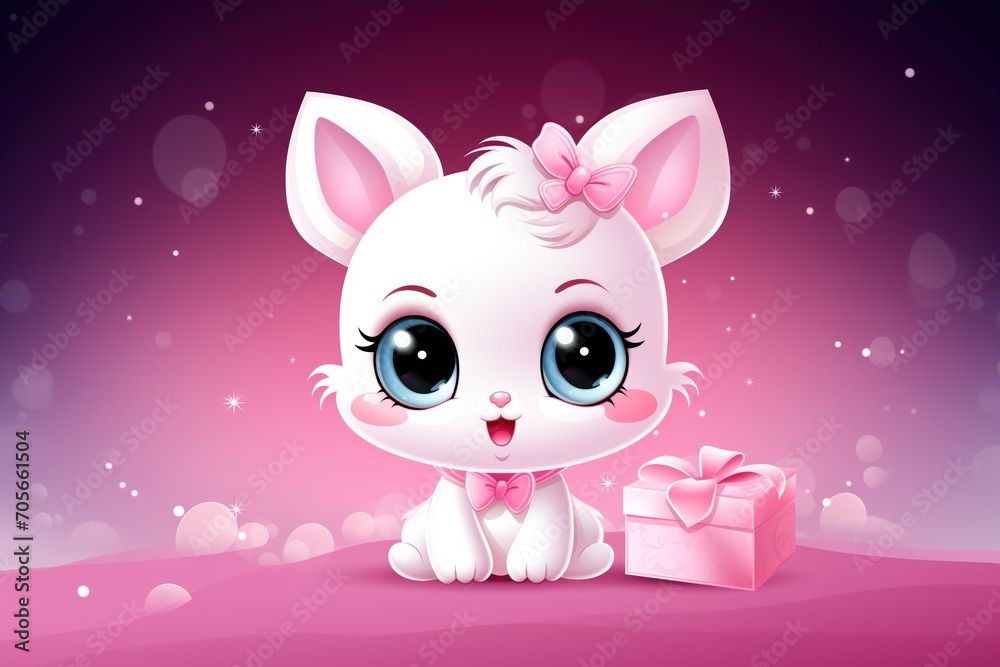 Cute pretty kitten with gift box for birthday gift or valentine's day greeting card Cute pretty kitten with gift box for birthday gift or valentine's day greeting card