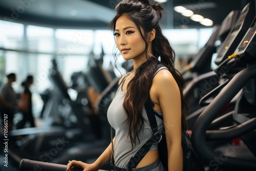 Beautiful asian female athlete in the gym generated AI
