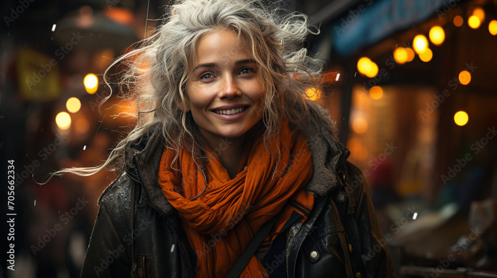 Joyful Winter Wonderland: Happy Girl in a Christmas Scene Outdoors Joyful Winter Wonderland: Happy Girl in a Christmas Scene Outdoors