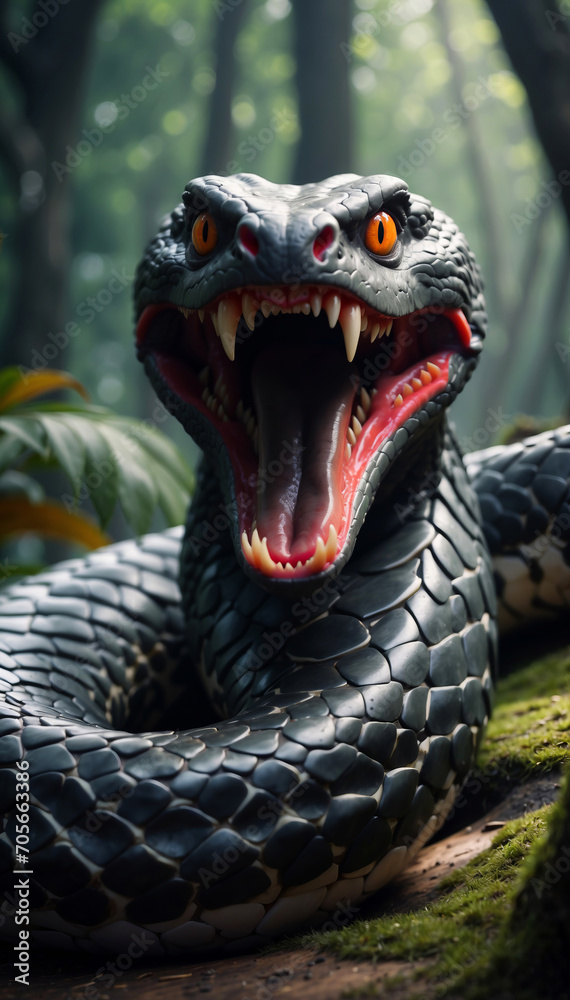 Fototapeta premium A black cobra snake