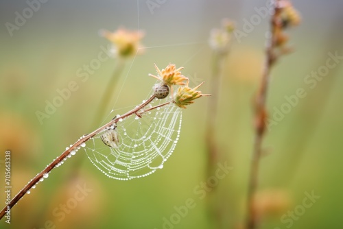Wallpaper Mural spider web covered in dew drops amidst morning fog Torontodigital.ca