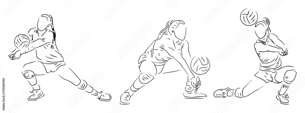 Fototapeta premium voleyball player holding a ball line art iustration