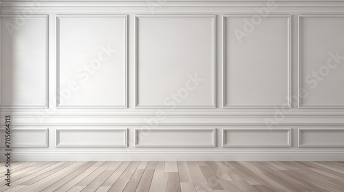 Blank Canvas: White Paneled Wall and Wooden Planks in Empty Room