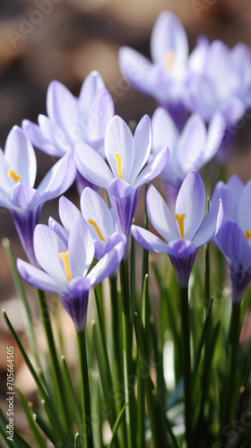 Beautiful crocus flowers in the garden. Early spring. .