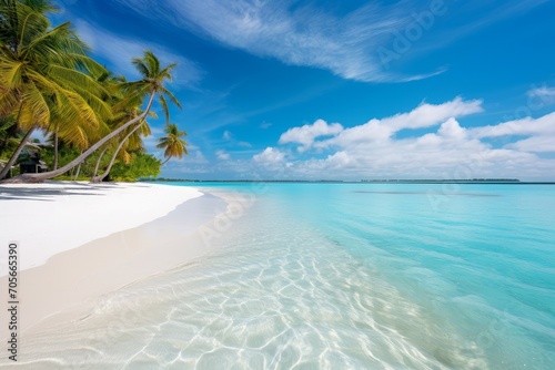 Sun-kissed Maldives ocean beach. Tropical paradise. Generate Ai